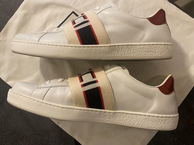 Gucci White Ace Sneakers 26.5-27cm Striped Leather, Used, Original 