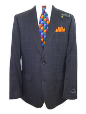 Joseph Feiss Gold Men Wool Blue Windowpane Blazer Jacket Sport Coat 42 L NWT NEW