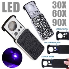 Pocket Magnifying Magnifier Jeweler Eye Glass Loupe Loop LED Lights 30X 60X 90X