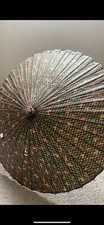 Vintage Asian Paper Parasol Umbrella - Handcrafted Bamboo  Batik Bird Design