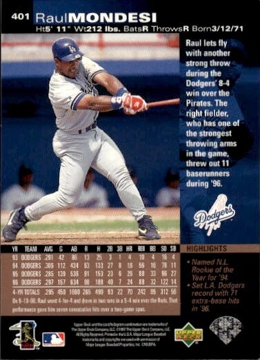 1997 Upper Deck #401 Raul Mondesi - Image 2 of 2