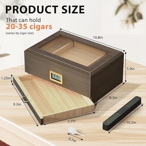 Glass Top Desktop Humidor Storage Box for 20/50 Cigars with Digital Hygrometer - Picture 2 of 2