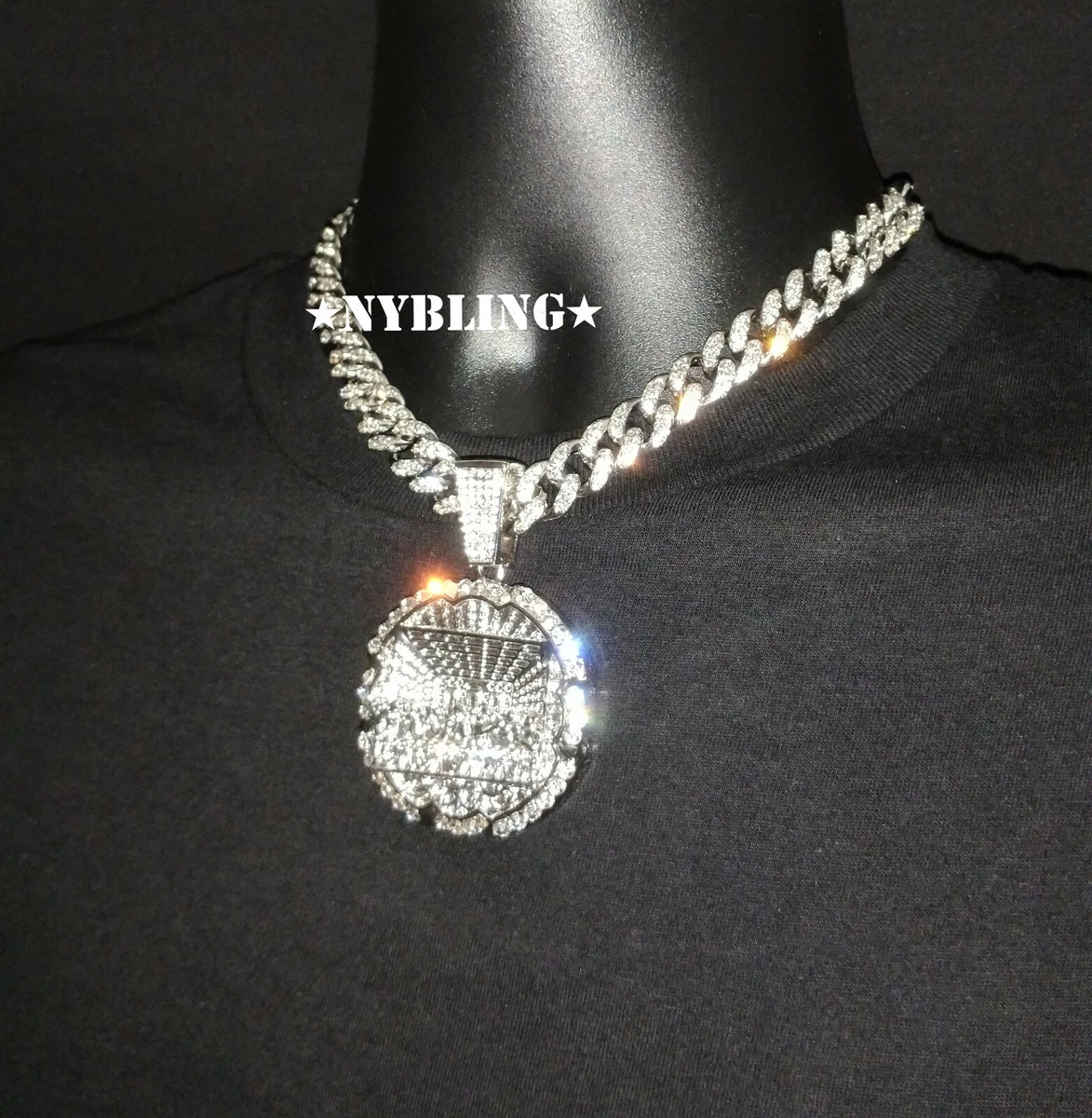 12MM Cuban Link Chain Necklace XL Last Supper Pendant Plated Hip Hop CZ Jewelry