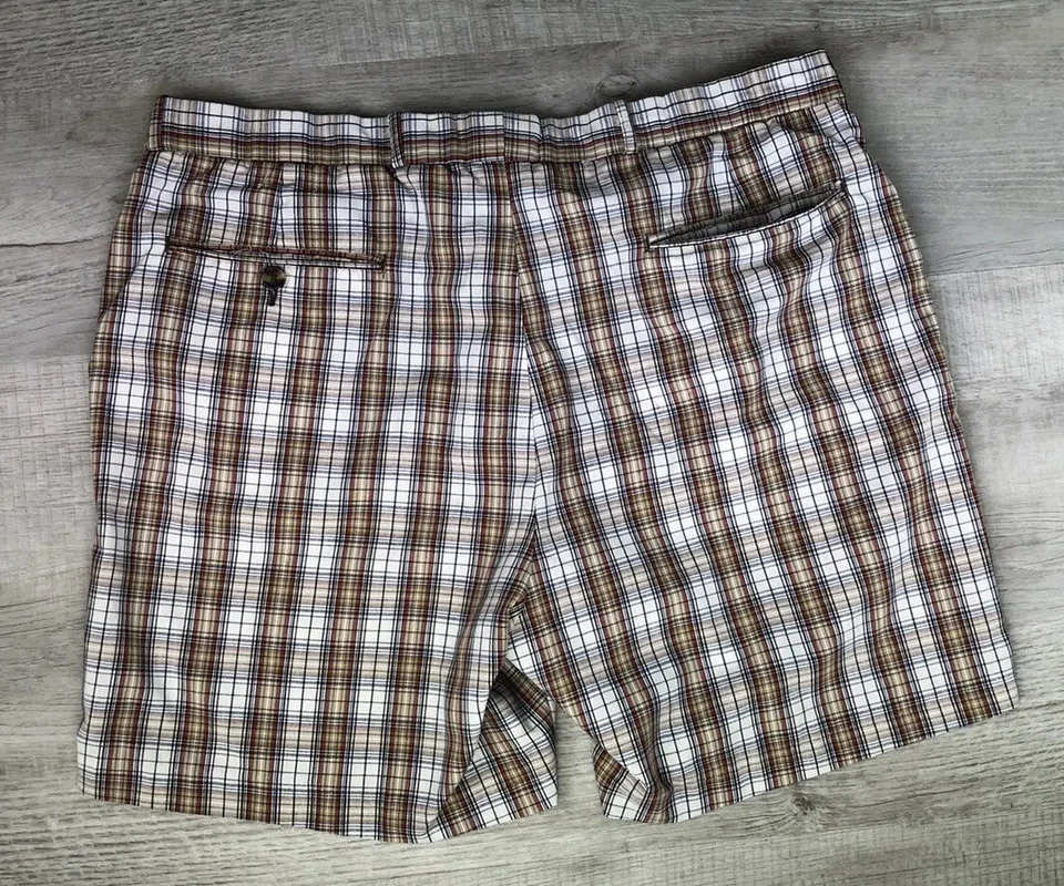 Pantalones cortos de golf vintage White Fish Bay años 70 80 marrón blanco a cuadros para hombre talla 38-40 Foto 2 de 4