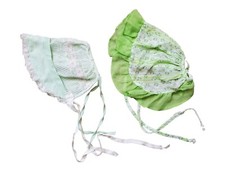 2x VTG Baby Bonnets Sun Hat Eyelet Ribbon Lace Trim Ties Christening Outdoor Sun