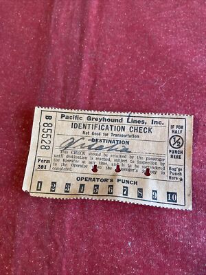 Vintage 1932 Pacific Greyhound Identification Check Destination Visalia CA Rare