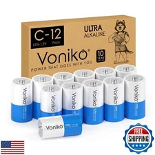 Voniko Ultra Alkaline C Batteries, C Size LR14 Batteries 12 Pack – 10-Year Sh