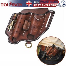 TOURBON Folding Knife Sheath Leather EDC Organizer Flashlight Pouch for Belt UK