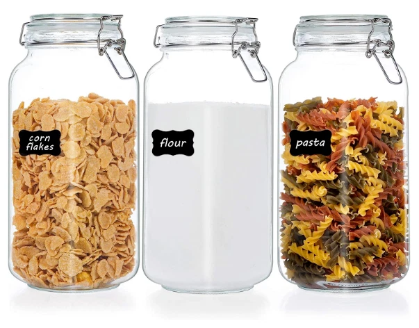 Square Jars Glass Food Storage Jar Large Kitchen Airtight Clamp Lids Clear 3 Pcs