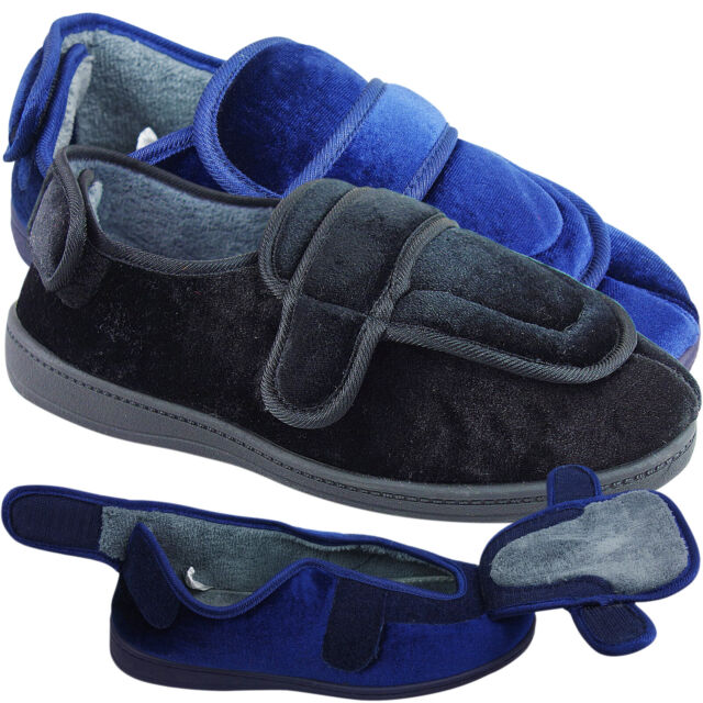 WIDE Mens ORTHAPAEDIC Easy Close Straps Slippers Shoes DIABETIC MEMORY FOAM