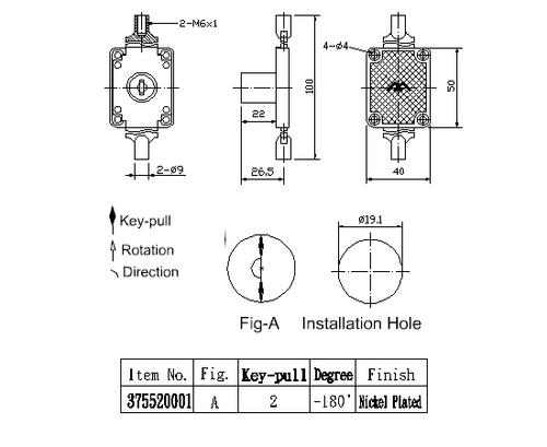 Flat Key Wafer Furniture Lock Extending Bar Lock ENCLOSURE CABINET Drawer 3755 - Picture 2 of 3