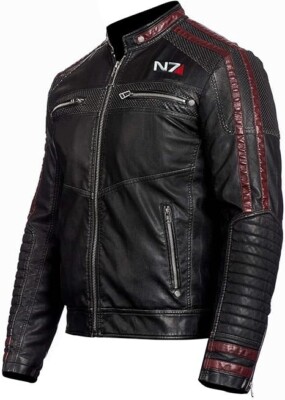 Motorcycle Mass Effect 3 N7 Commander Shepard Men's Real Leather Jacket for Men