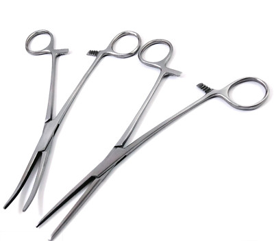 2x Artery Hemostat Mosquito Pean Forceps curved / straight 18 cm vessel surgical