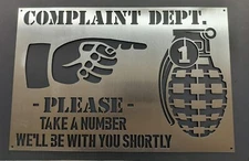 Complaint Department Grenade Take A Number 14Ga U.S.A. Steel