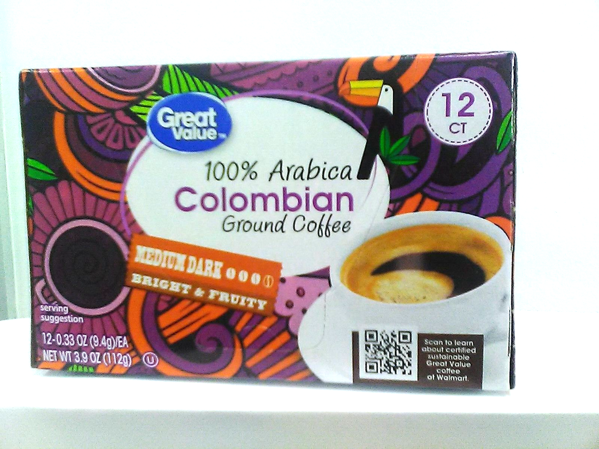 Great Value Colombian, Med Dark Ground Coffee, Bright Fruity, K-Cups, 12  Ct