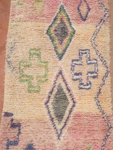 Moroccan Boujad Handmade Vintage Runner 2'6x13'4 Abstract Pink Berber Wool Rug - Picture 15 of 24
