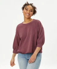 Michael Stars Fired Brick Julia Puff Sleeve Pullover Sweatshirt Size Small S NEW