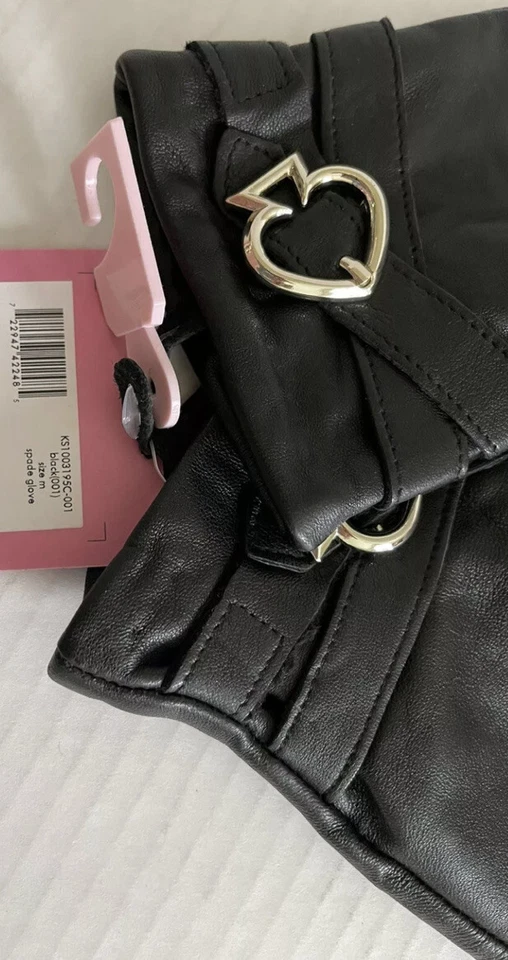 Guantes Kate Spade NY Talla S Cuero Cordero Negro Logo Dorado Dije/Hebilla Pequeños Foto 3 de 4