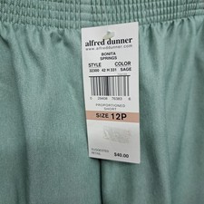 NWT Alfred Dunner Classic Fit Pull On Pants Size 12P Short SAGE/GREEN High Rise