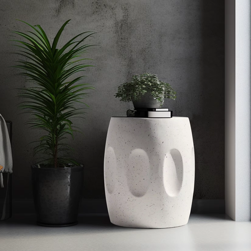 Unique Lightweight Concrete Side Table Decorative Garden Stool Faux Terrazzo Acc - Picture 9 of 13