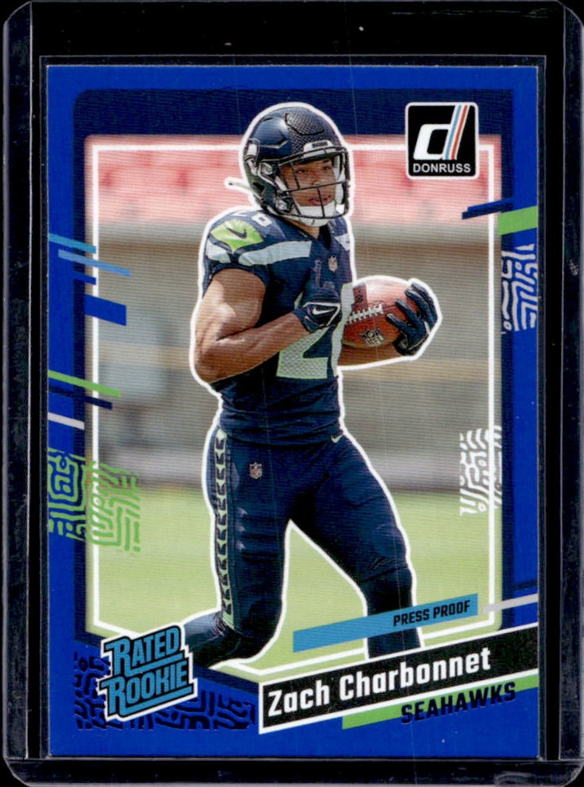 2023 Panini Donruss Zach Charbonnet Press Proof Blue RC Rated #392 Rookie