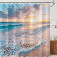 Ocean Beach Coastal Nautical Summer Sunset Shower Curtain Bathroom 72W 72H Inch