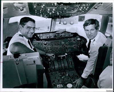 Interior Of 1970S Era Jet Airliner Pilot & Co-Pilot Aviation Vintage Photo 8x10