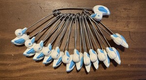 Vintage Safety Pins Lot Of 13 - White & Blue