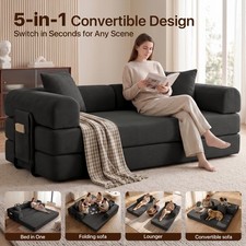 5-in-1 Convertible Sofa Bed, Corduroy Cloud Floor Boneless Couch for Living Room