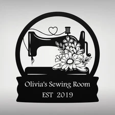 Personalized Sewing Machine Metal Sign Custom Gift for Crafters Home Decor