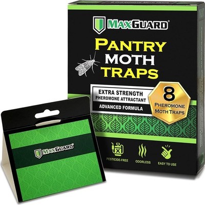 Maxguard Pantry Moth Traps (8 Pack) with Extra Strength Pheromones | Non-Toxic S
