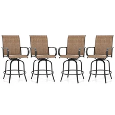Outdoor Swivel Bar Stool Set of 4 w/Breathable Fabric and Heavy Duty Metal Frame