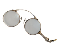 Antique Lorgnette Folding Magnifying Glassed Pendant Necklace Repaired As Is