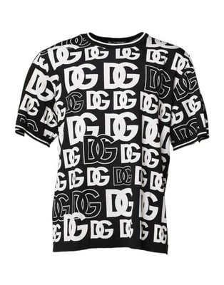 Dolce Gabbana Black White Silk Knit DG Print Men's T-shirt Authentic 