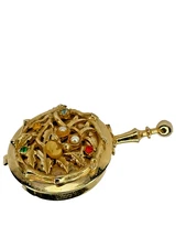 Vintage Jeweled Pocket Ashtray Gold Tone Cameo Faux Pearl Glass Stones MCM 