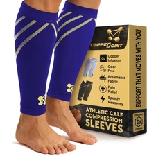 X-Large Blue Calf Compression Sleeve, Footless Support for Runners, Basketball