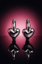 Hoop Heart Huggie 925 Sterling Silver Earrings 3/8  Polished Puffy Design
