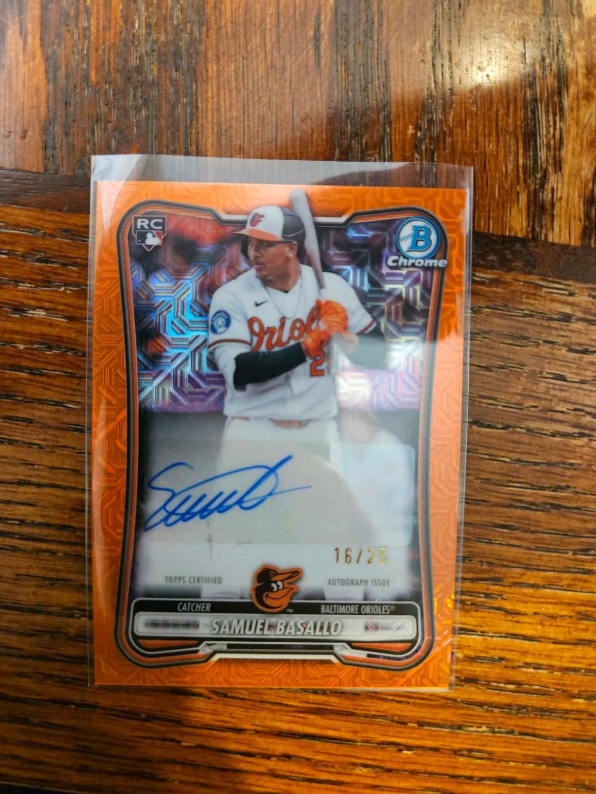 Topps 2026 Bowman Samuel Basallo Orioles Chrome RC Auto Orange Mojo /25