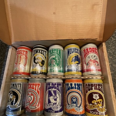 Sports Soda 1984 Big Ten Pack Football Collection Advertising Cans w/ Box