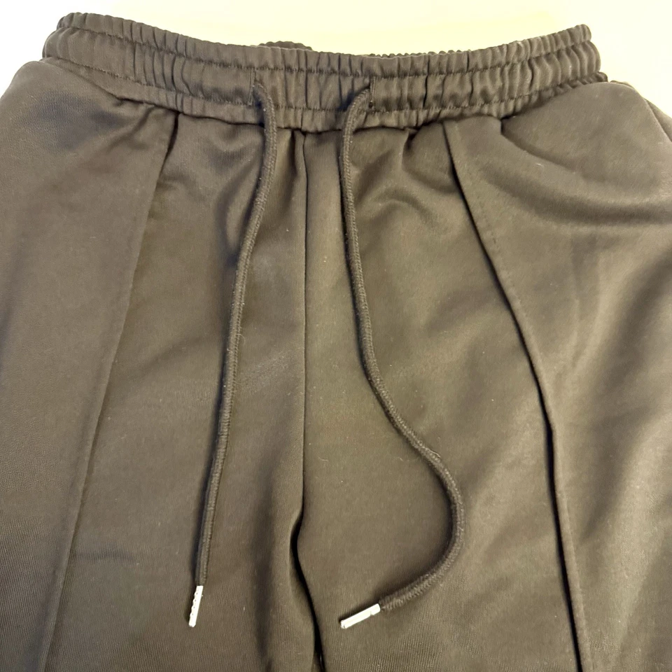 Wide Leg Sweat Pants Women's Small Black  Drawstring Lounge Stretch - Image 3 of 4