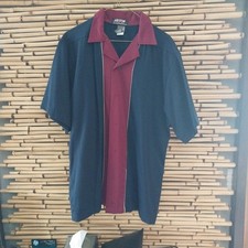 Vtg 90s Rockabilly Mens M Panel Color Block Collared Bowling Poker Button Shirt