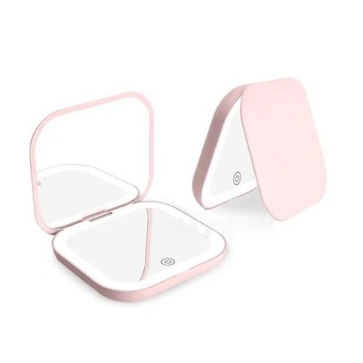 LED Compact Mirror 1X 2X Magnification Portable Folding Travel Makeup Mirror