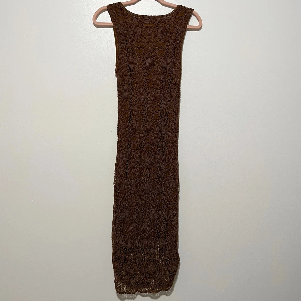 Jones NY Womens Crochet Maxi Dress 10 Chocolate Brown Bohemian Festival Hippie - Image 2 of 4