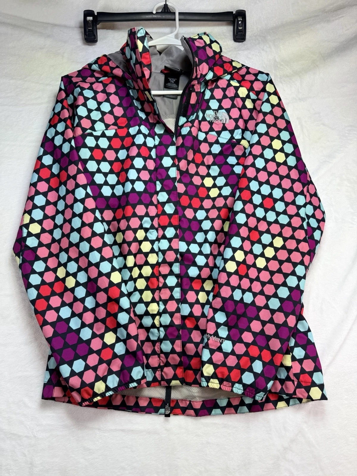 THE NORTH FACE Hyvent Rain Windbreaker Jacket Coat Geometric GIRLS XL (18) YOUTH