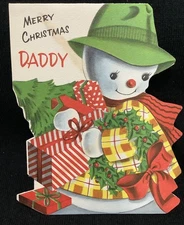 Anthropomorphic Snowman Die Cut Vintage Greeting Card Christmas Norcross Daddy
