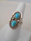 Vintage Southwest Dead Pawn Sterling Silver Double Turquoise Ring   451607
