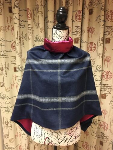436. Handmade Blue check tweed with pink Cape Poncho - Picture 5 of 5