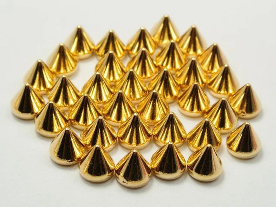 1000 Tachuelas Cónicas Acrílicas Tono Dorado Rock Punk Spike Remache 6X6mm Sin Agujero Foto 4 de 4