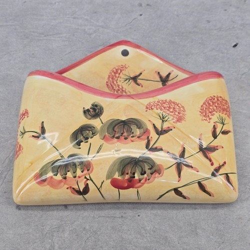 Vintage Hand-Painted Floral Envelope Wall Pocket Vase Mail Holder - Picture 2 of 8