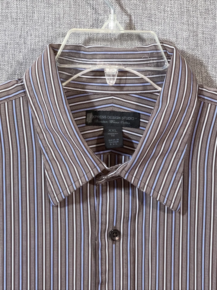 Express Mens 2XL  Long Sleeve Button Up Brown Stripe Shirt Premium Cotton MS47 - Image 3 of 4